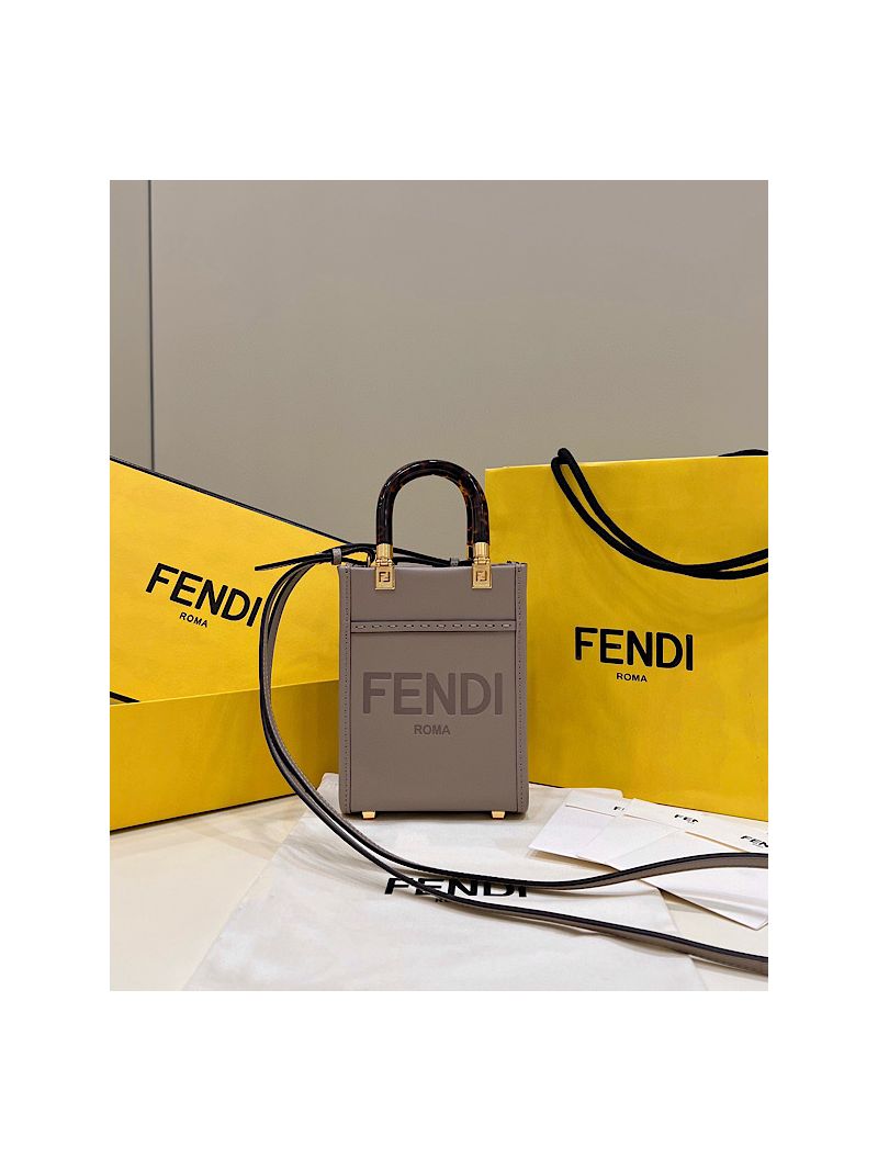 Fendi Mini Sunshine Shopper Light Grey leather mini bag 8BS051