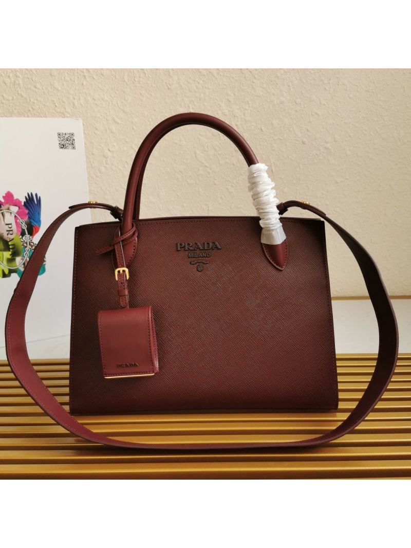 Prada Monochrome Wine Saffiano Leather Bag