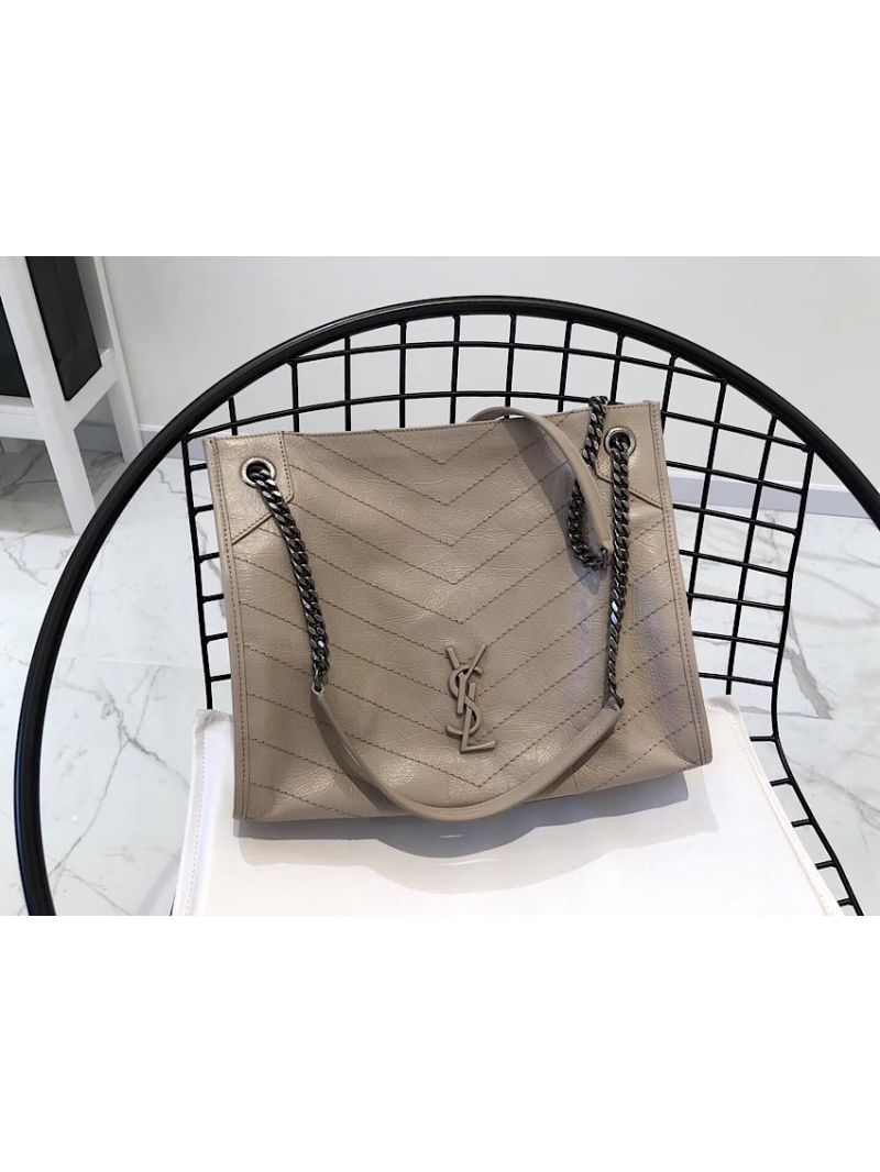 Saint Laurent YSL Niki Medium Shopping Bag In Crinkled Vintage Leather 577999 Light Natural