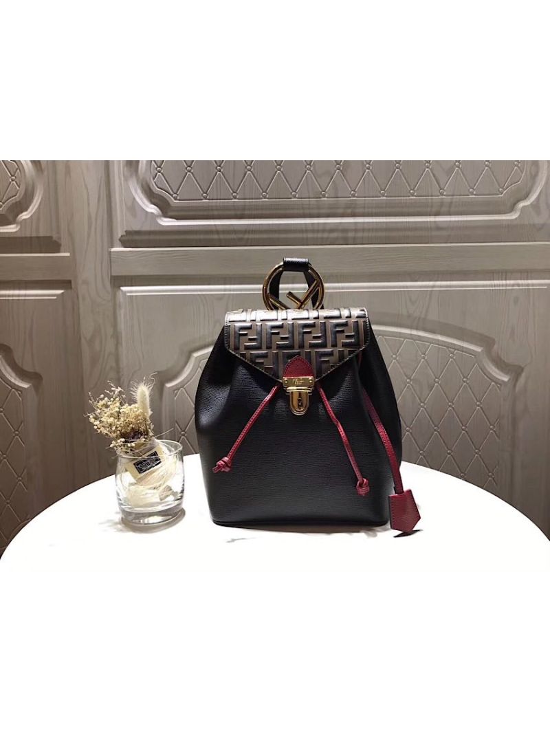 Fendi F Logo Leather Backpack 8BZ043 Black and Brown