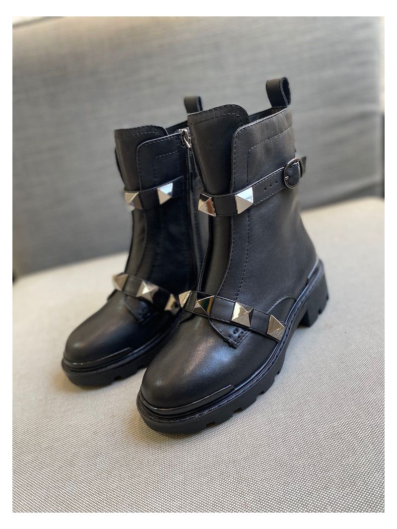 Valentino Roman Stud Calfskin Combat Boot With Tonal Studs 40mm 
