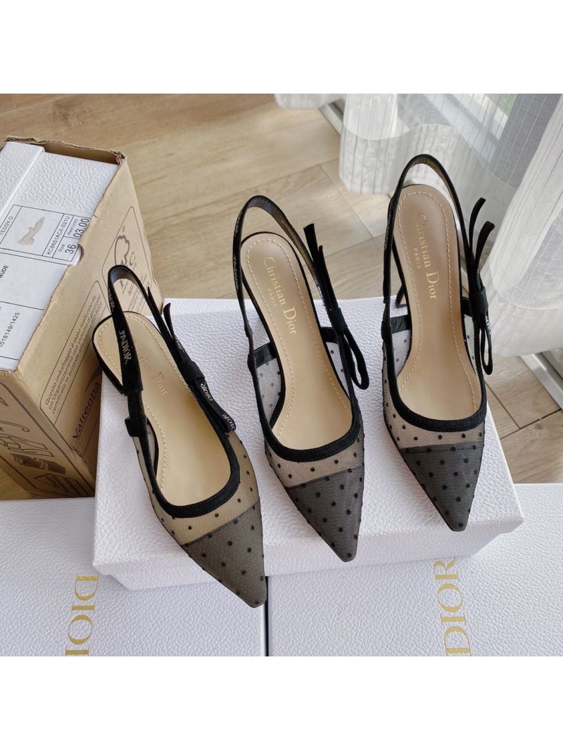 Dior J'adior Slingback Black Plumetis Pump KCB567 