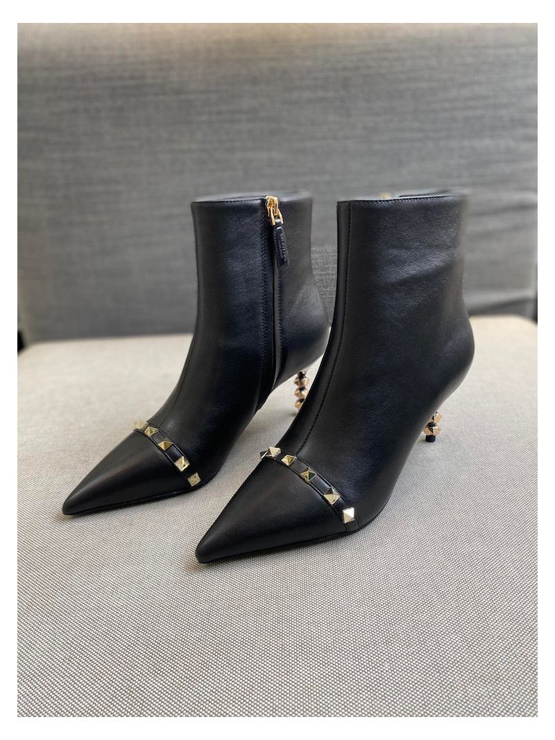 Valentino Rockstud Kidskin Ankle Boot With Sculpted Heel 70mm Black WW2S0CU8