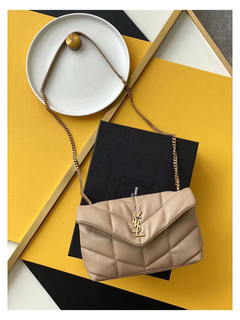 Yves Saint Laurent YSL Loulou Puffer Toy Bag In Quilted Lambskin Dark Beige