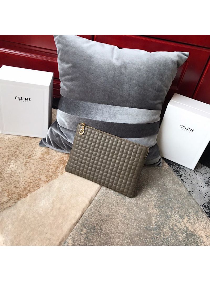 Celine C Charm Pouch In Quilted Calfskin 10B813 Khaki