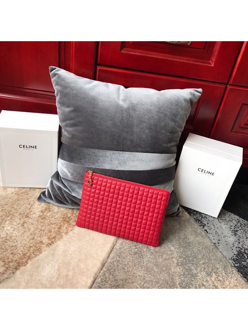 Celine C Charm Pouch In Quilted Calfskin 10B813 Red