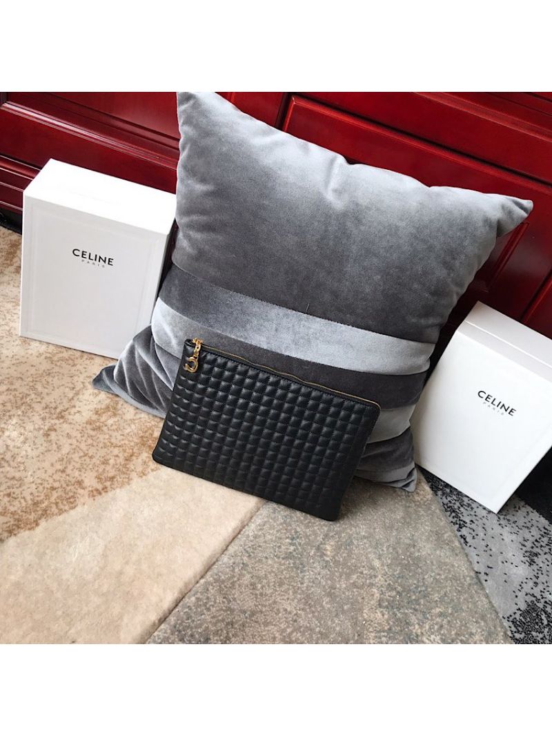 Celine C Charm Pouch In Quilted Calfskin 10B813 Black