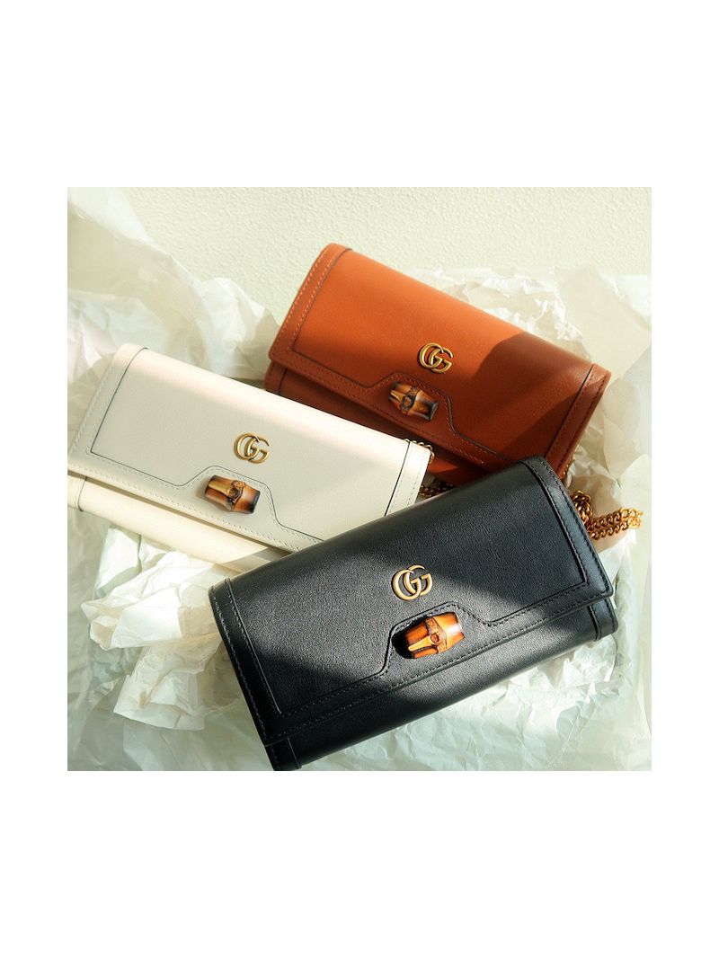 Gucci Diana Chain Wallet With Bamboo 658243 Black
