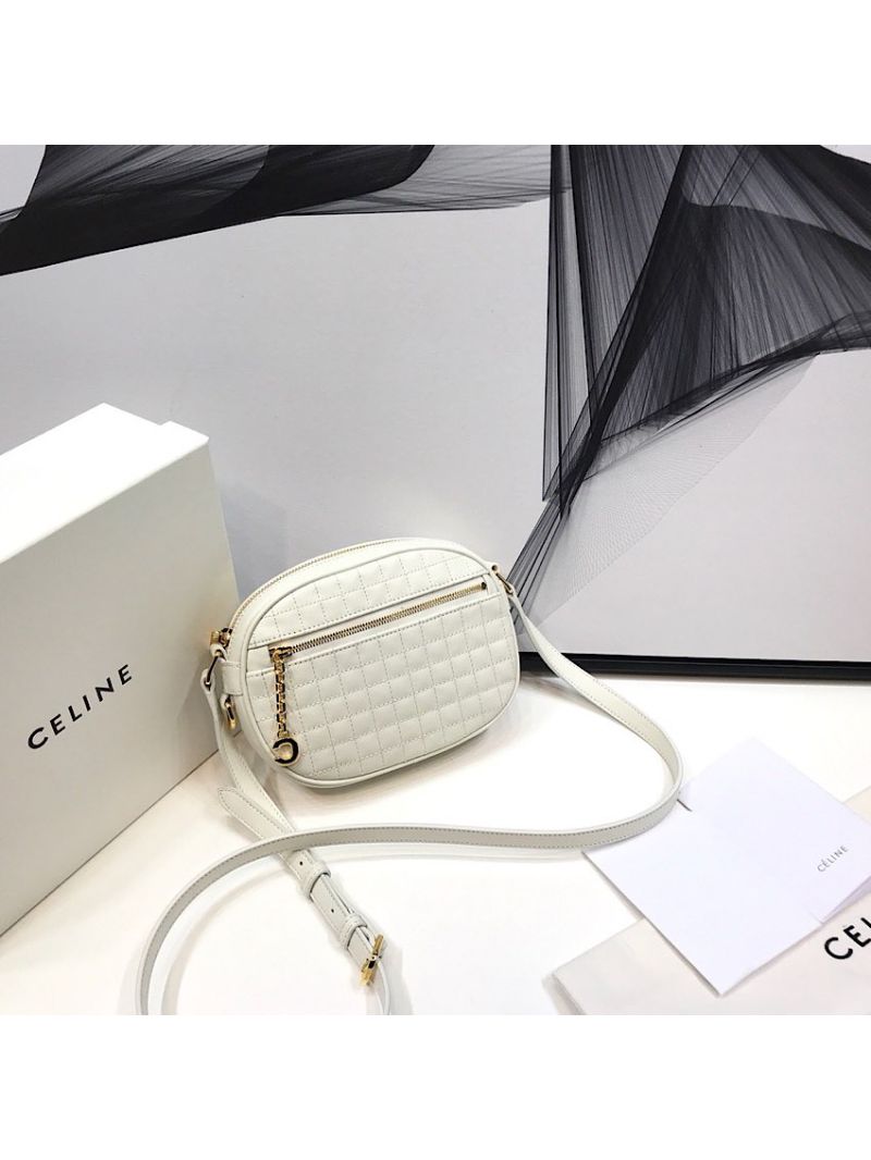 Celine Small C Charm Bag In Quilted Calfskin 188363 White