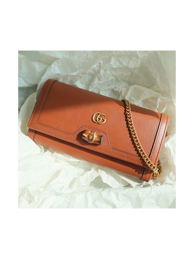 Gucci Diana Chain Wallet With Bamboo 658243 Brown