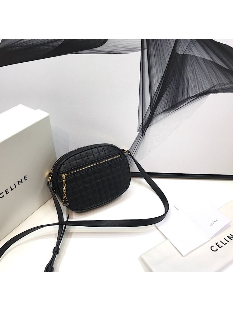 Celine Small C Charm Bag In Quilted Calfskin 188363 Black