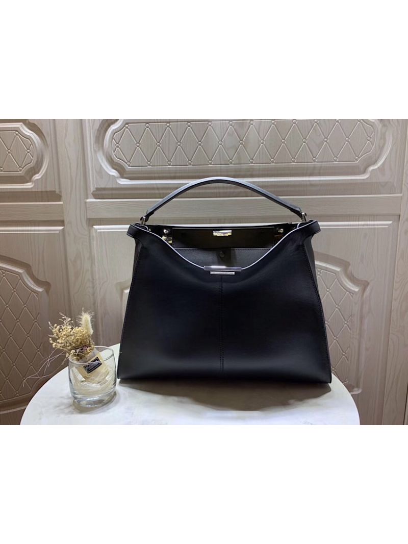 Fendi Peekaboo X-Lite Black Leather Bag 8BN304 with FF Shearling Trim