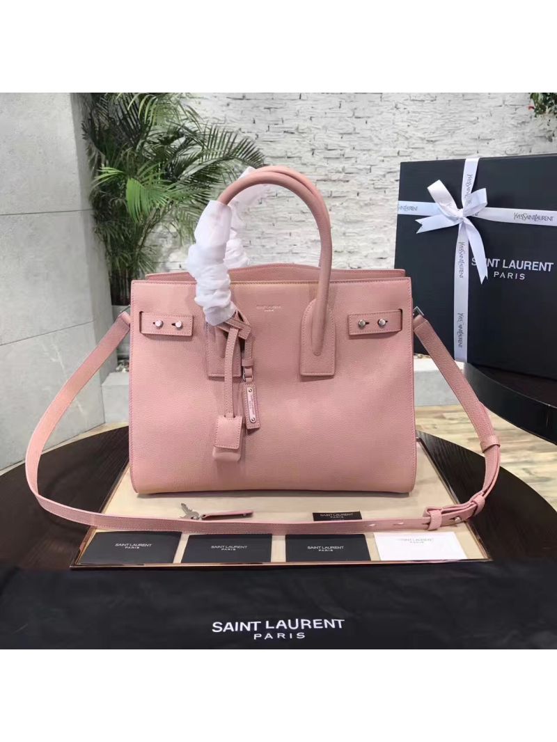 YSL Yves Saint Laurent Classic Sac De Jour Souple Bag in Grained Leather Rose