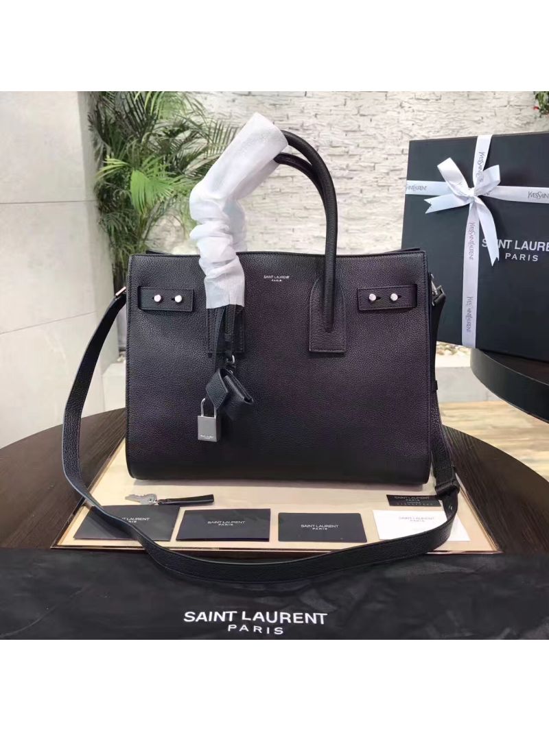 YSL Yves Saint Laurent Classic Sac De Jour Souple Bag in Grained Leather Black