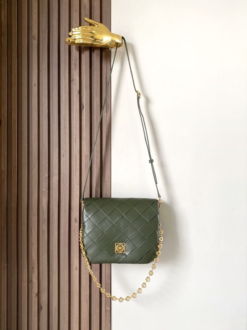 Loewe Puffer Goya In Pleated Shiny Nappa Lambskin A896P41 Bottle Green