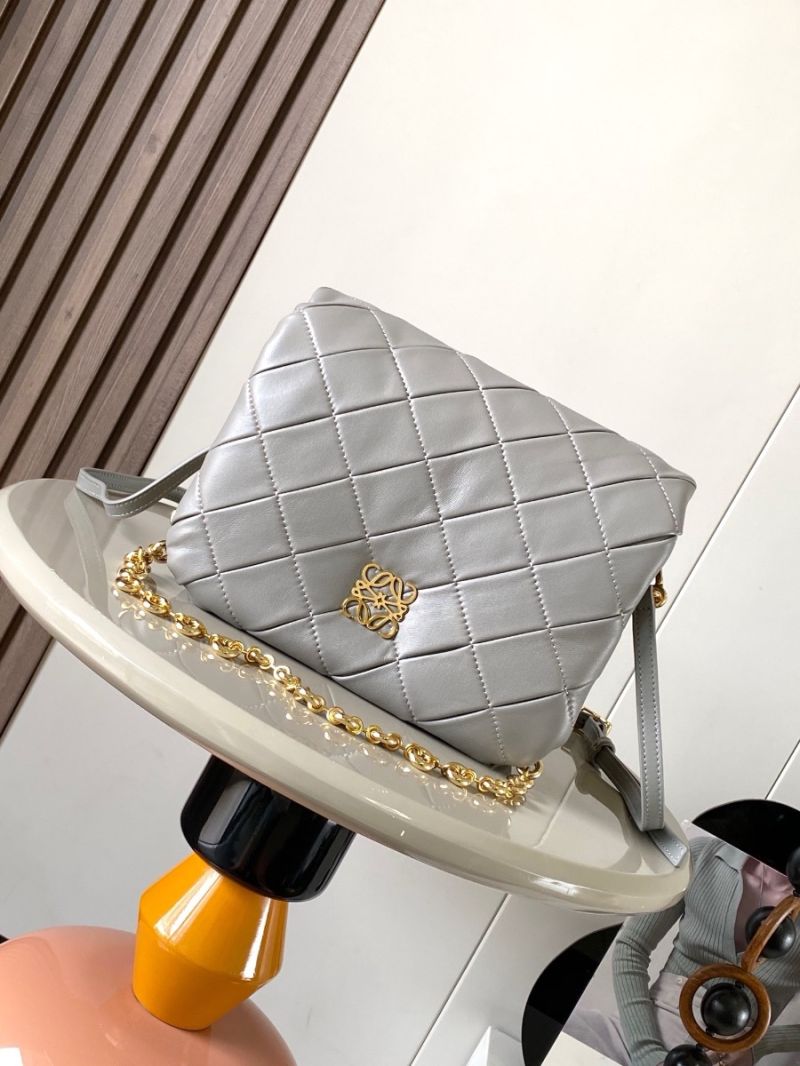 Loewe Puffer Goya In Pleated Shiny Nappa Lambskin A896P41 Pearl Grey