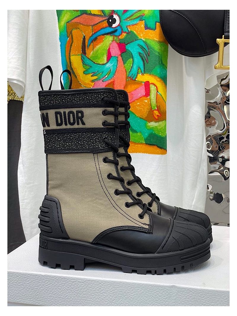Dior D-Major Ankle Boot Taupe and Black Technical Fabric and Black Calfskin KCI675