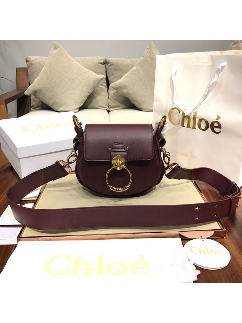 Chloe Tess Bag in Shiny and Suede Leather 3727 Wine
