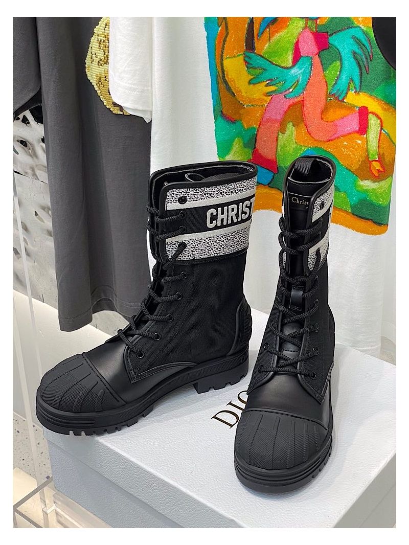 Dior D-Major Ankle Boot Black and White Technical Fabric and Black Calfskin KCI675