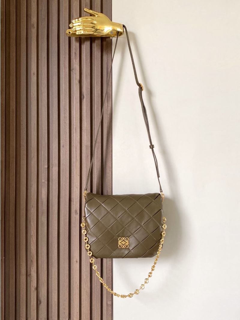 Loewe Puffer Goya In Pleated Shiny Nappa Lambskin A896P41 Dark Khaki Green