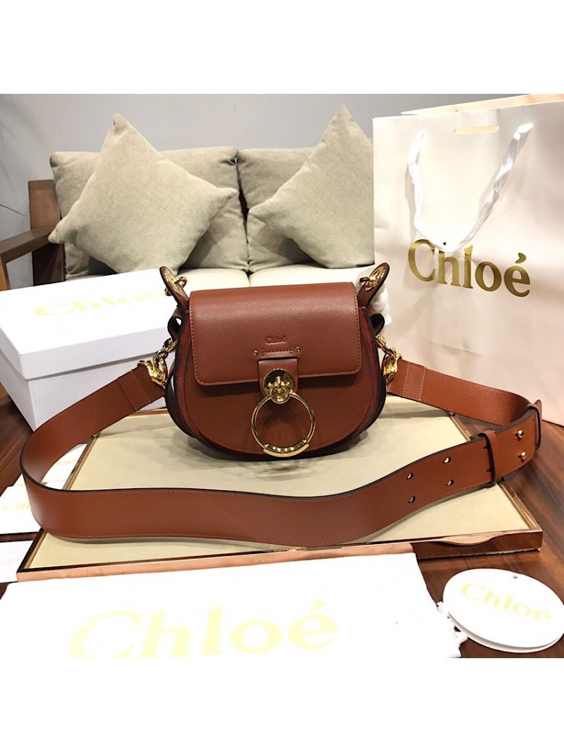 Chloe Tess Bag in Shiny and Suede Leather 3727 Brown