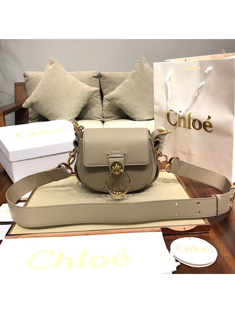 Chloe Tess Bag in Shiny and Suede Leather 3727 Grey