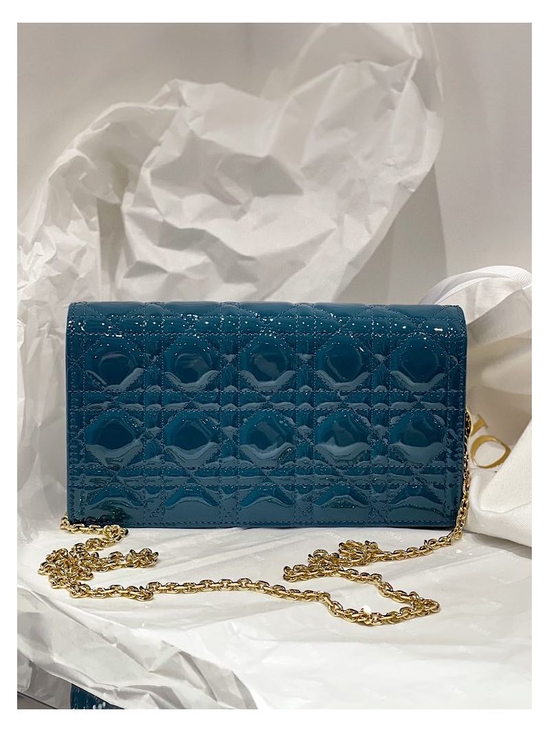 Lady Dior Clutch With Chain in Patent Calfskin S0204 Ocean Blue
