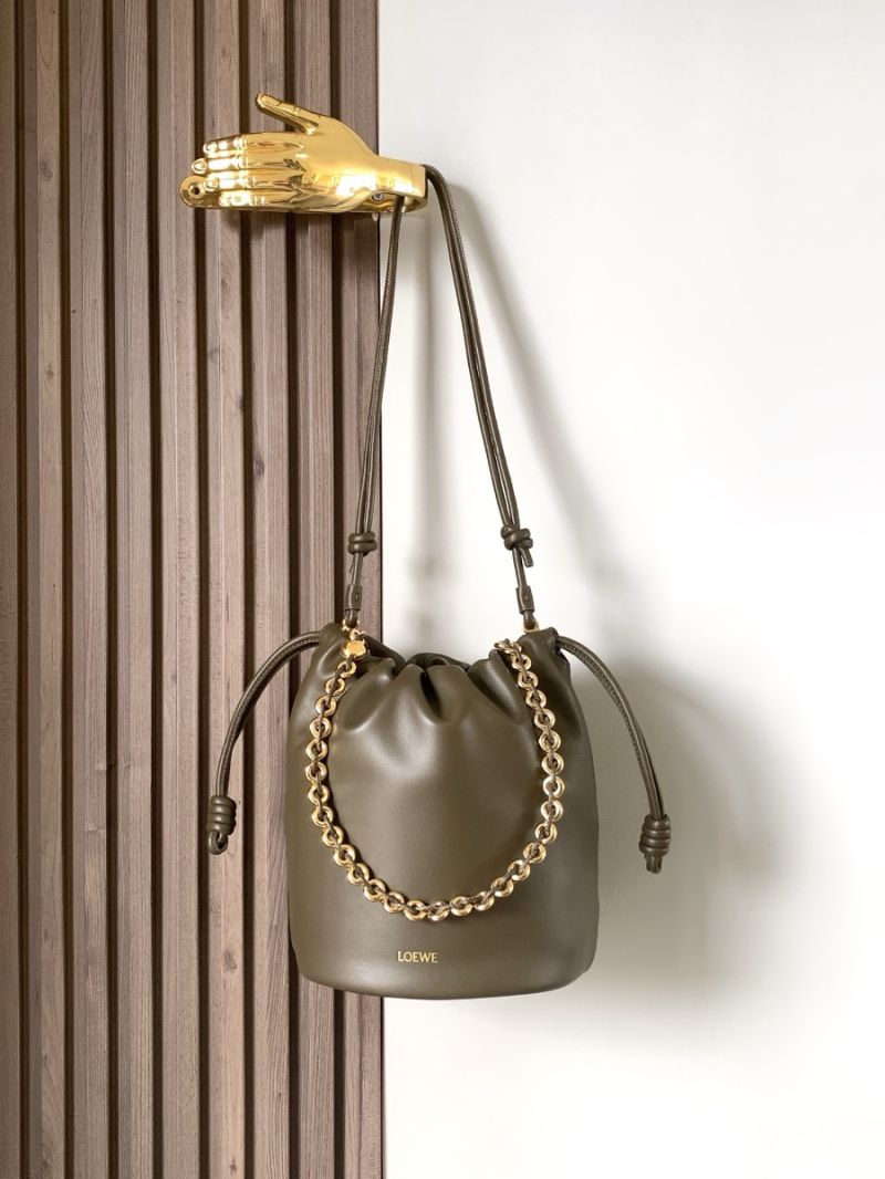 Loewe Flamenco Purse Bucket In Mellow Nappa Lambskin A411FPB Dark Khaki Green