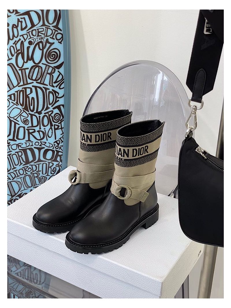 Dior D-Major Ankle Boot Taupe and Black Technical Fabric and Black Calfskin KCI676