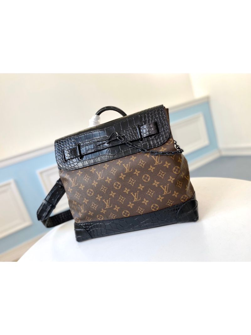 Louis Vuitton LV Steamer PM N96215 in Monogram Canvas with Crocodile 