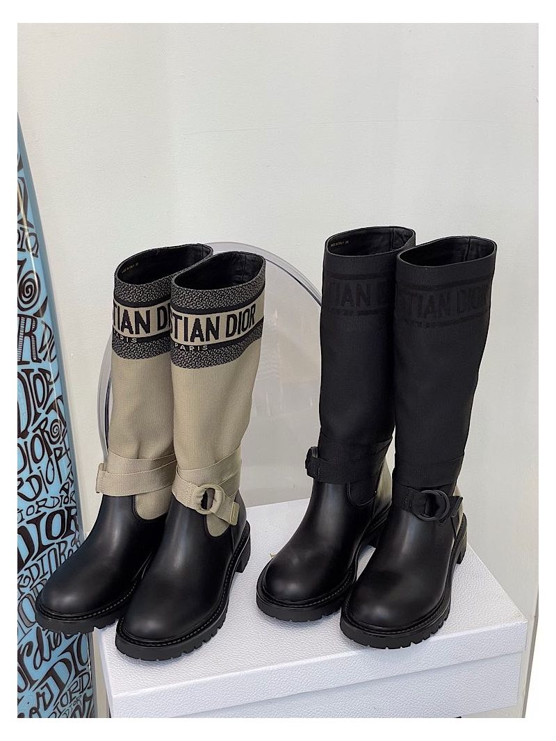 Dior D-Major Ankle Long Boot Black Technical Fabric and Black Calfskin KCI611