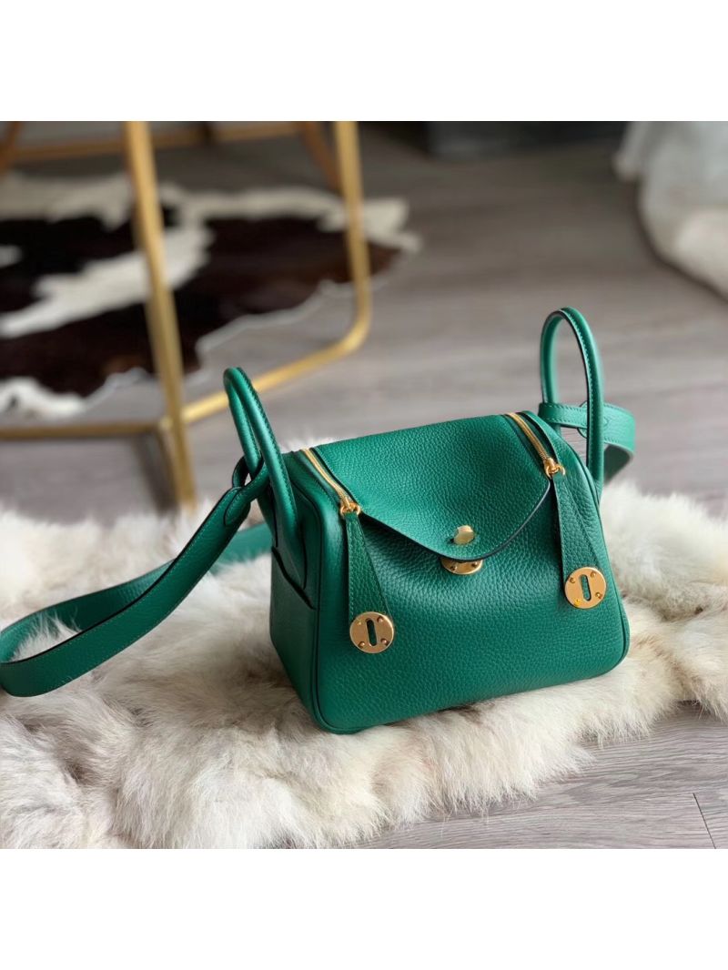 Hermes Mini Lindy 20cm Bag in Clemence Green