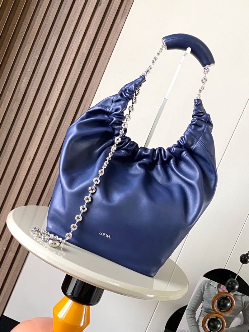 Loewe Medium Squeeze Bag In Nappa Lambskin A914Q37 Abyss Blue Silver Hardware