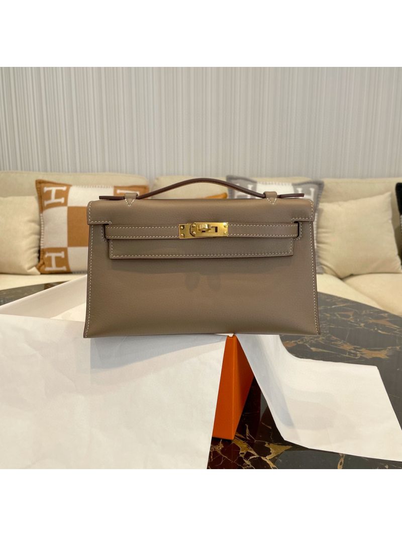 Hermes Mini Kelly Pochette Clutch Bag in Swift Leather Etude