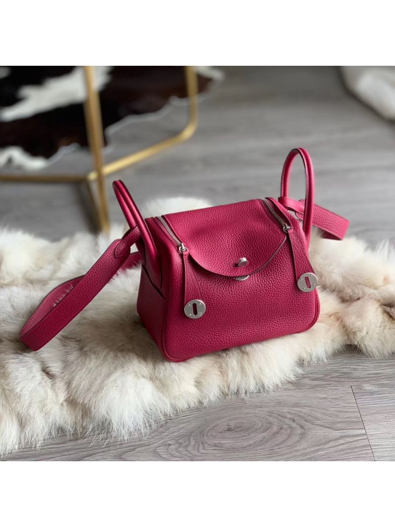 Hermes Mini Lindy 20cm Bag in Clemence Ruby Red
