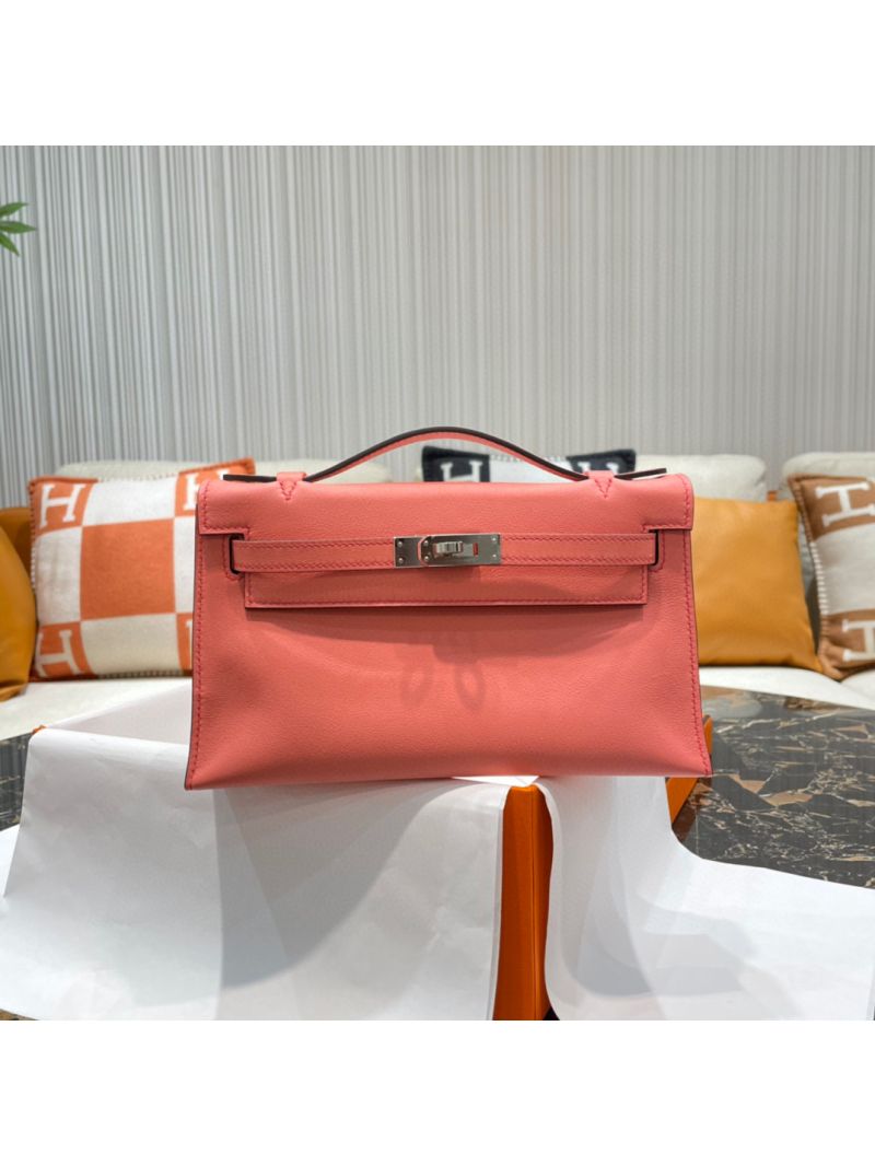 Hermes Mini Kelly Pochette Clutch Bag in Swift Leather Rose Jaipur