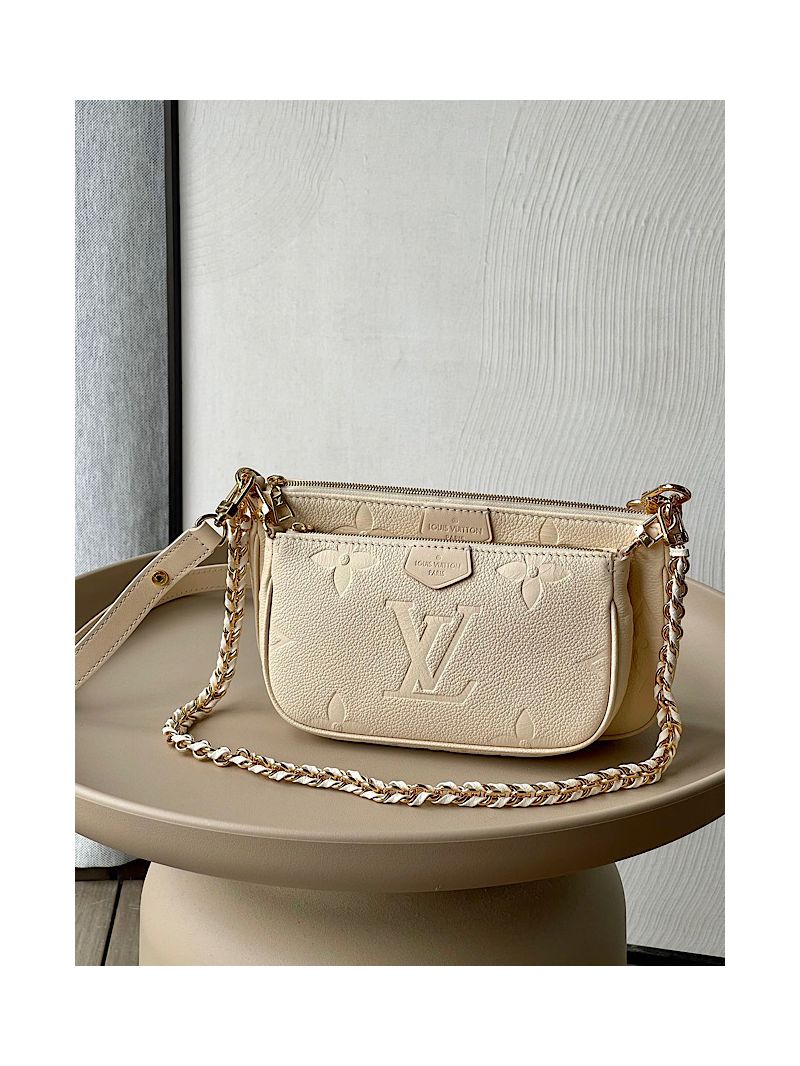 Louis Vuitton LV Multi Pochette Accessoires M80399 Monogram Empreinte Leather Creme