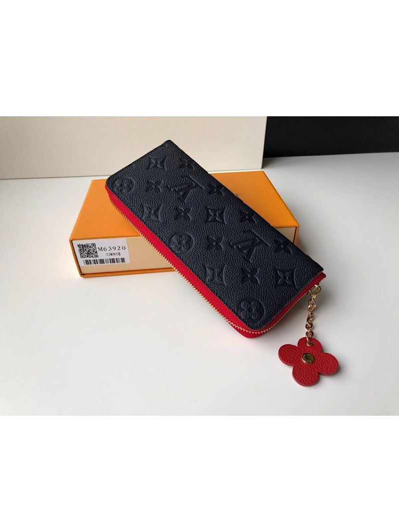 Louis Vuitton LV Clemence Wallet M63920 Monogram Empreinte Marine Rouge