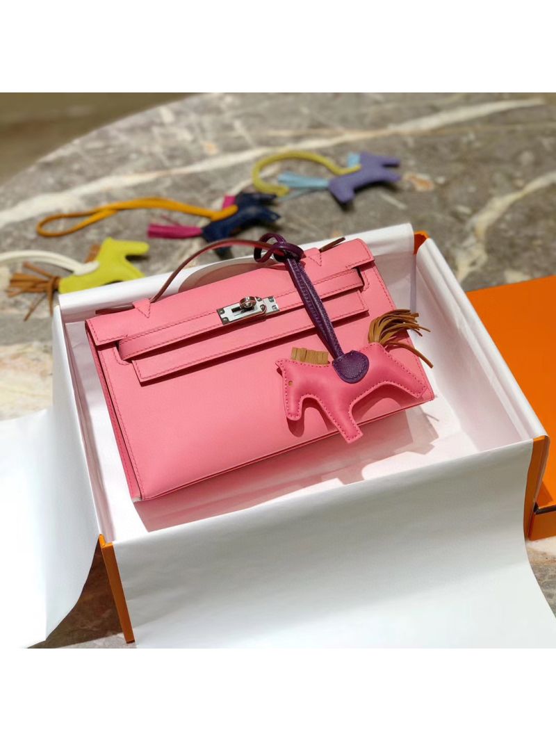 Hermes Mini Kelly Pochette Clutch Bag in Swift Leather Rose Ete