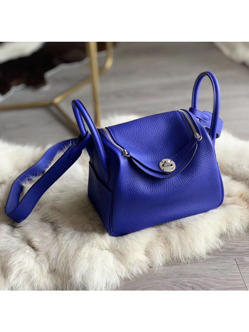 Hermes Mini Lindy 20cm Bag in Clemence Cobalt Blue
