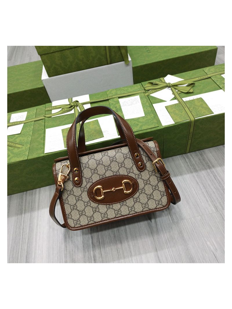 Gucci Horsebit 1955 Mini Top Handle Bag 645453 Brown GG Supreme