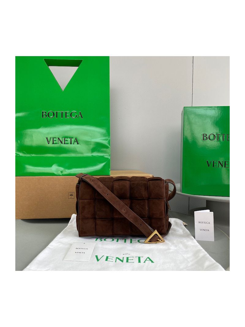 Bottega Veneta BV Padded Cassette Bag in Suede Dark Brown 591970v