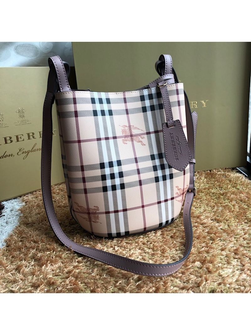 Burberry Haymarket Check Crossbody Bucket Bag 40571581 Rose Poudre