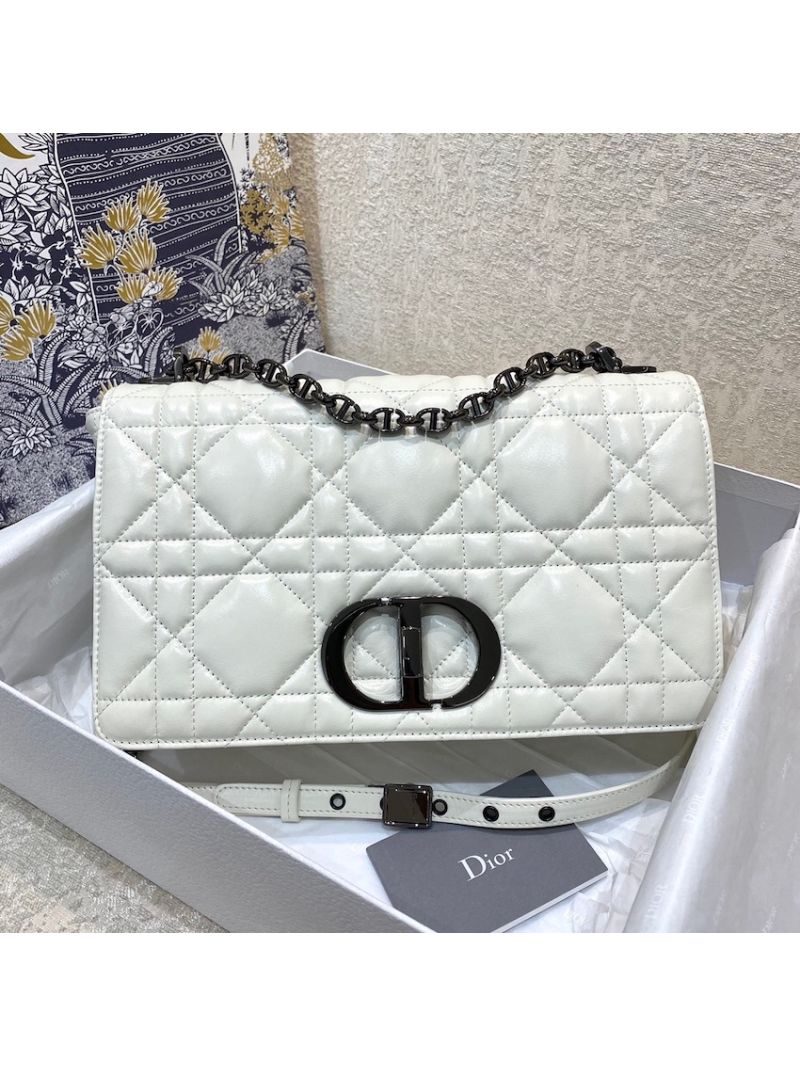 Dior Large Caro Bag Latte Quilted Macrocannage Calfskin with Ruthnium CD M9243B