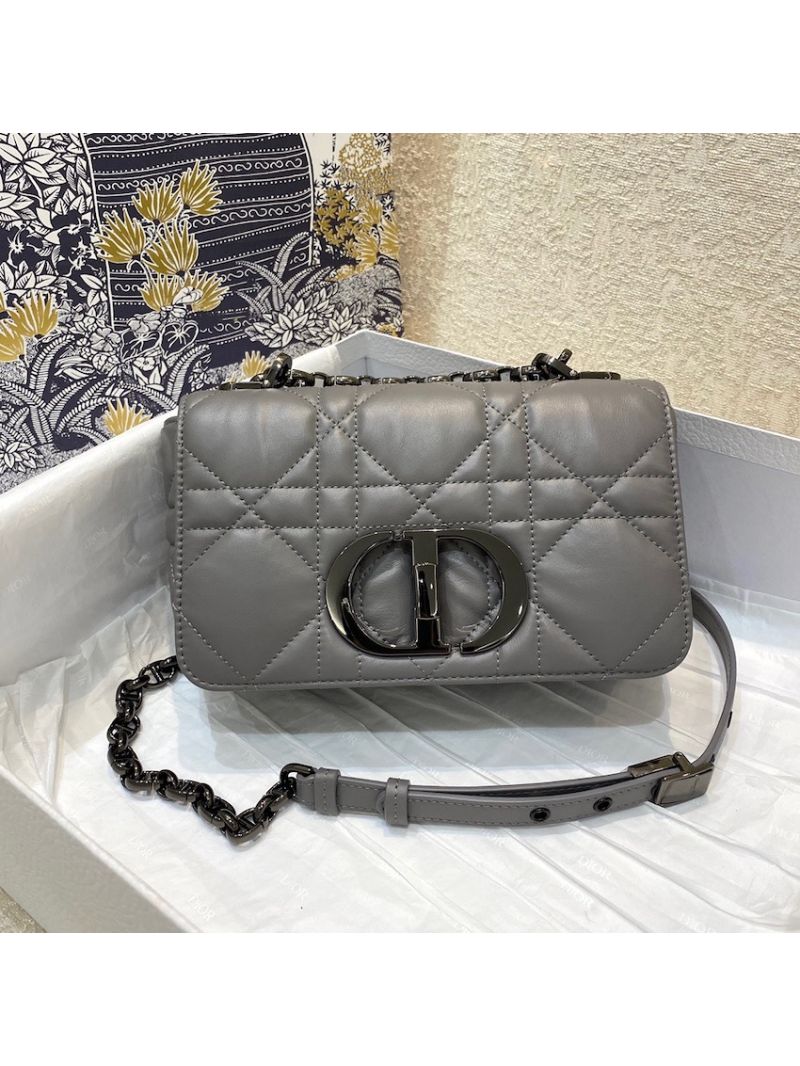 Dior Small Caro Bag Steel Grey Quilted Macrocannage Calfskin with Ruthenium CD M9241B