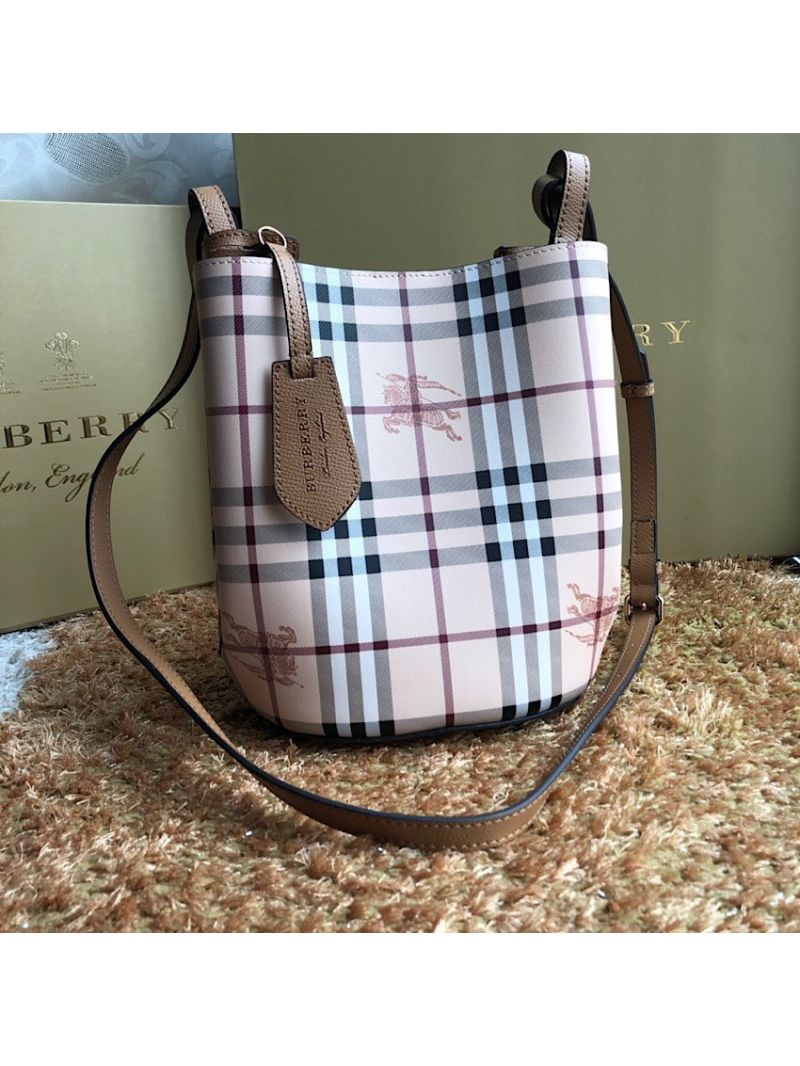 Burberry Haymarket Check Crossbody Bucket Bag 40571581 Brown