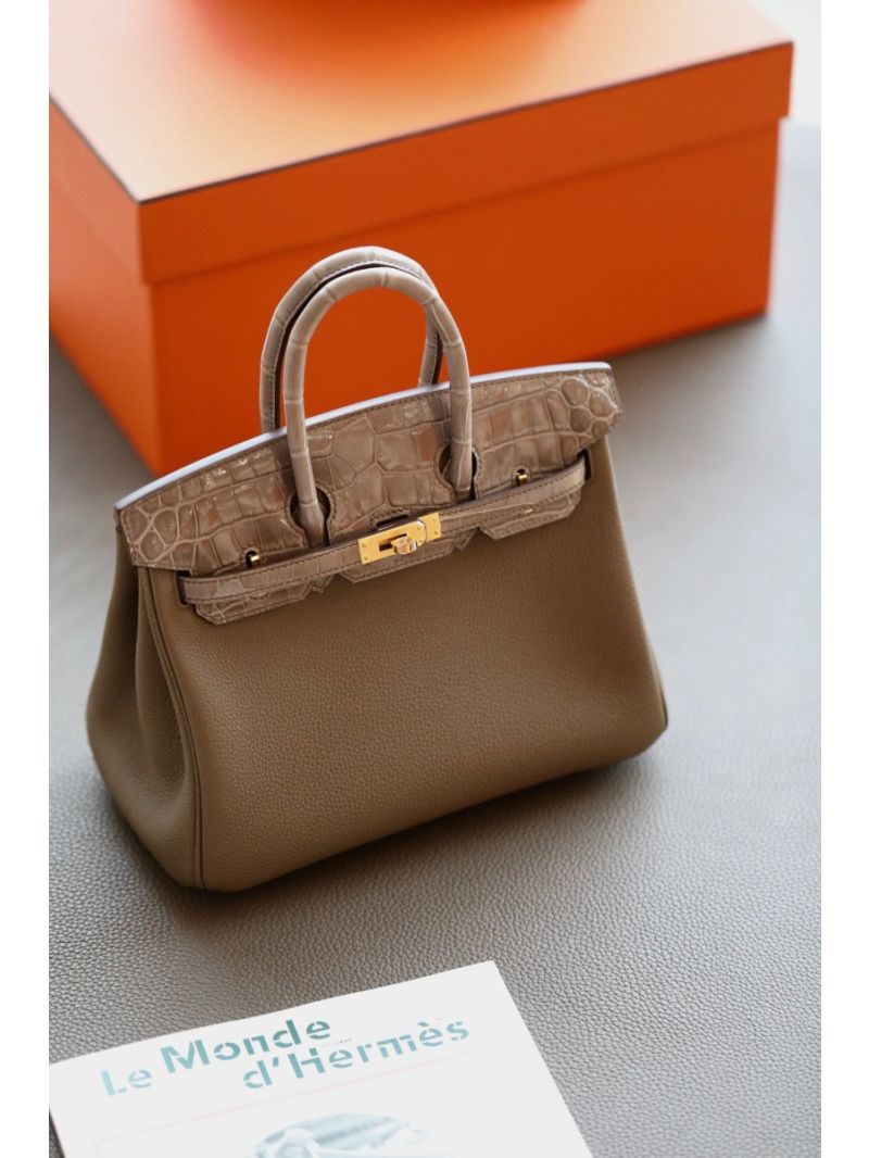 Replica Hermes Birkin Touch Togo w Shiny Niloticus Crocodile Leather CK81 Etude