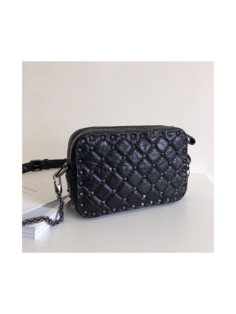 Valentino Garavani Black Rockstud Spike Camera Bag Black