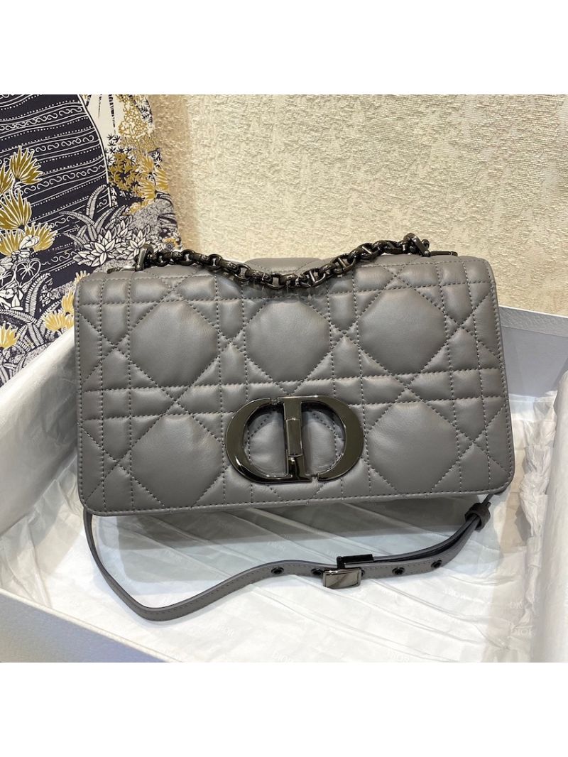 Dior Medium Caro Bag Steel Grey Quilted Macrocannage Calfskin with Ruthenium CD M9242B