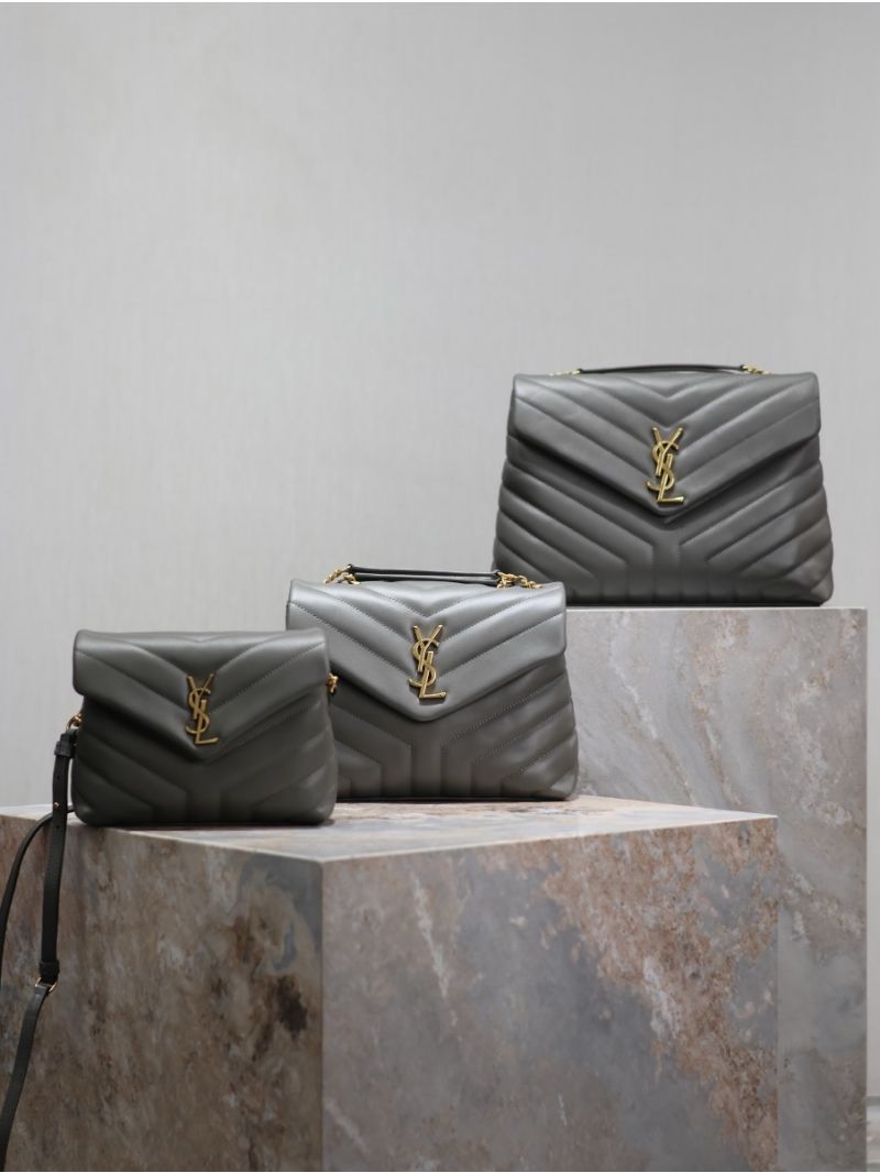 Yves Saint Laurent YSL Loulou Toy Bag In Matelassé "Y" Leather 467072 Gray